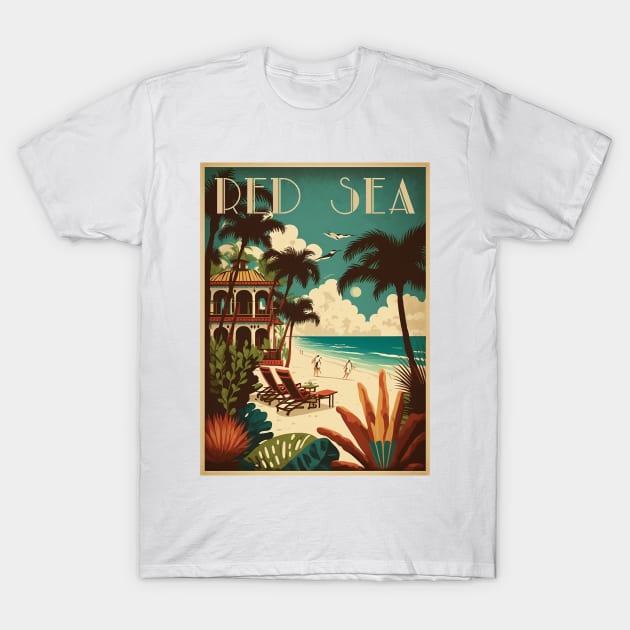 Red Sea Beach Resort Vintage Travel Art Poster T-Shirt by OldTravelArt